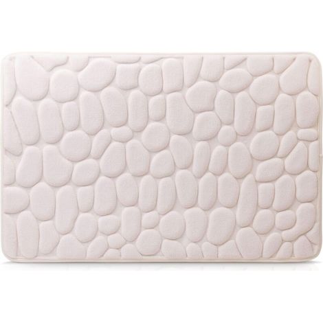 Tapis de bain antidérapant Tapis de bain, 100% microfibre, effet pierre, 50 x 80 cm - Crème