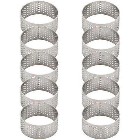10 cercles à tarte ronds en acier inoxydable perforés et sans soudure de 4,5 cm avec trou-- (1/5)