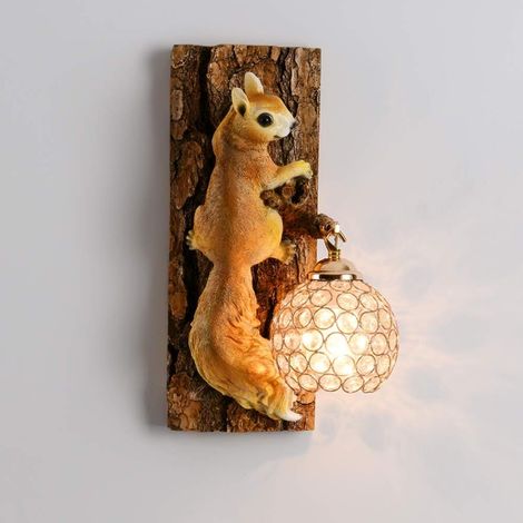 Applique murale d'intérieur Squirrel Design 39 cm, dorée, avec abat-jour en cristal. Idéale pour le salon, la chambre, le couloir ou l'entrée. (1/5)