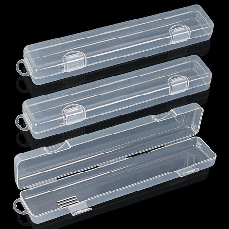 Lot de 3 Boîtes à Couverts - Plastique Transparent - 23,5 cm - Rangement Portable - Pour Camping Voyage École - Blanc (1/5)