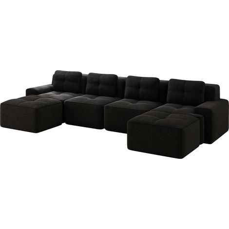 Canapé modulaire 4 places avec chaiselongue en velours côtelé noir sans montage (1/5)