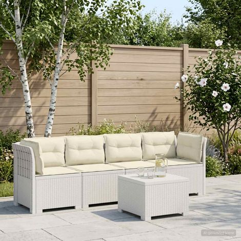 vidaXL Canapé de jardin 4 places avec coussins look rotin PP Blanc (1/4)