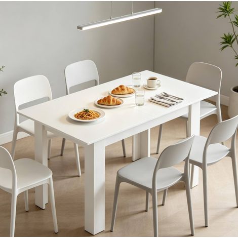 Tavolo da pranzo allungabile 180x80x75 cm, estensibile 6 a 8 posti, guide in acciaio, MDF bianco (1/5)