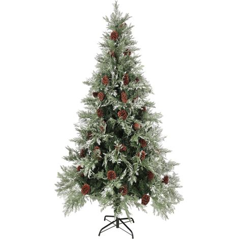 Sapin de Noël  Arbre de Noël avec pommes de pin Vert et blanc 225 cm PVC et PE (1/5)