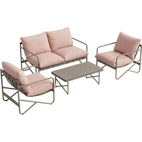 Set da Giardino 4 Persone: Divanetto, Poltrone, Tavolo, Metallo, Rosa (1/5)