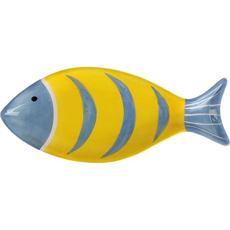 Dekorativer Fischteller mit Seemannsmotiv, ideal für die Inneneinrichtung, gelbe Keramik, maritimer Stil, originelles Geschenk