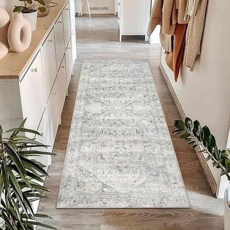 Tapis de couloir vintage 60x150cm Lavables Tapis de cuisine usés avec dos en caoutchouc Tapis de sol pour couloir entrée buanderie à côté (1/4)