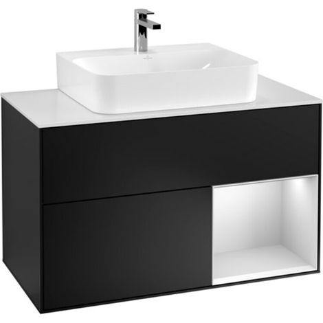 V&B Waschtischunterschrank Wandbeleuchtung Finion 100, Pl w m, Reg re wh. m Lac, bla m Lac (1/2)