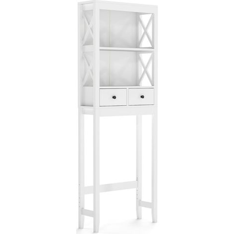 Estantería de almacenamiento para inodoro, 3 niveles, 2 cajones, MDF blanco