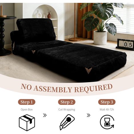 sofá cama plegable individual compacto negro flannelette OKMYHOME (1/2)