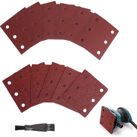 80 Pièces Papier Abrasif 115x101mm, Grains 40 60 80 100 120 180 240 320, Feuilles Abrasives 6 Trous pour Ponceuse Vibrante Multischleifer Compatible BO4555 BO4561 DBO484Z pour Bois Métal (1/5)