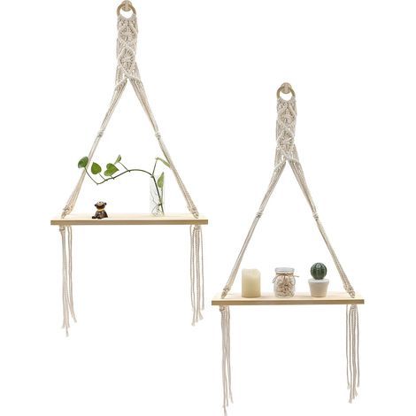 Etagere Murale Bois,Suspendue Boho Swing Support Plante Rustique Salon Chambre à Coucher, Lot de 2 (1/5)