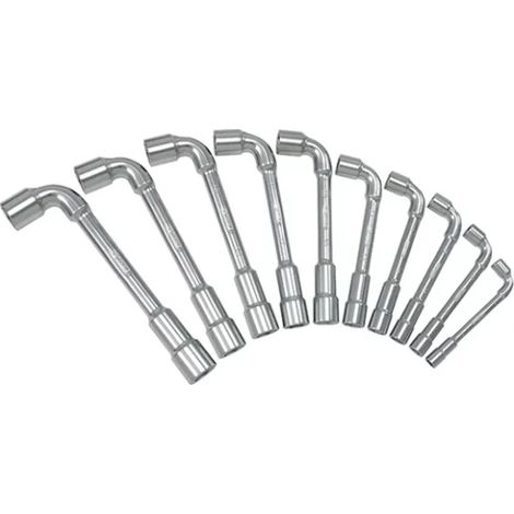 Kstools – Jeu de 10 clés à pipe débouchées métriques 6 pans – Chrome Vanadium – Tête coudée 90° – Finition chromée – Dimensions Ø 8 à 19mm (1/3)