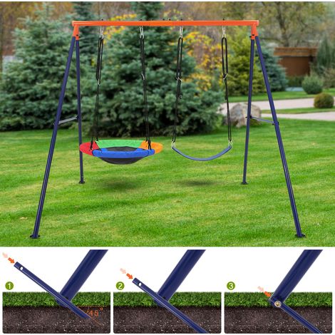 Balançoire Extérieure Bleue – Siège Antidérapant, Corde Réglable 1,3 à 2 M, Mousquetons Inclus – Charge Max 100 Kg