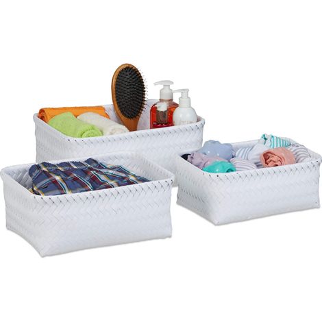 Lot de 3 paniers de Rangement, corbeilles en 3 Tailles, tressés, Salle de Bain, Plastique, Blanc (1/5)
