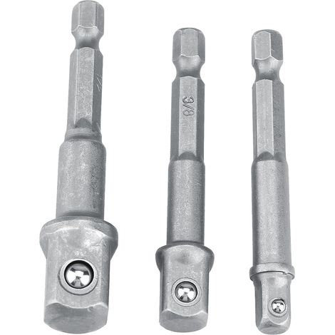Lot de 3 adaptateurs de douilles à queue hexagonale 1/4in, pour mandrin 1/4" 3/8" 1/2", rallonge de forets courte (1/5)