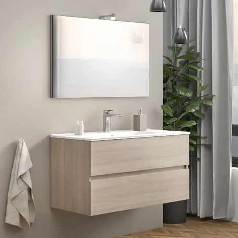 EASY100/RF Base 2 cassettoni lavabo cm 100 specchio Lampada rovere fumo