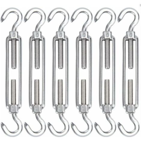 Pair Lntyq M5 Tendeur Cable Acier Inoxydable, Lot de 6 Tendeur de Fil Crochet et Crochet Réglable Heavy Duty Tension Hook & Hook pour Corde Cable Fil à Linge, Grillagefor Sun Shade Installation