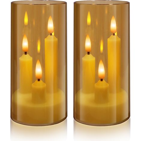 (2 dorés) Bougies LED 3 en 1 avec effet de flamme vacillante, lumière électronique, adaptées à la décoration intérieure. (1/3)