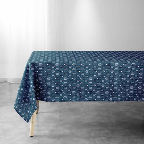 Nappe rectangle imprimé feuilles "Manuela" - Bleu - 145 x 240 cm - Livraison gratuite (1/3)