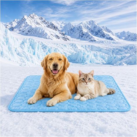 Tapis Rafraichissant Chat Et Chien, 2026 Durable Tapis Refroidissant Pour Chat Portable, Couverture Rafraichissante Chiens Chaleur Matelas Réfrigérant Animaux, Lavable, Anti-Morsures (Bleu Foncé, S) (1/5)