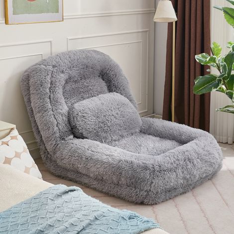 Fauteuil de sol pliable 5 positions, canapé-lit en polyester gris clair, 102 x 89 x 88 cm (1/5)