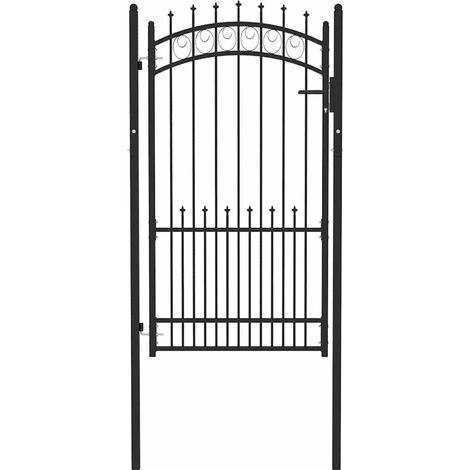 vidaXL Puerta de valla EMMEN con pinchos de acero, 104 x 134,5 cm, negro (1/2)