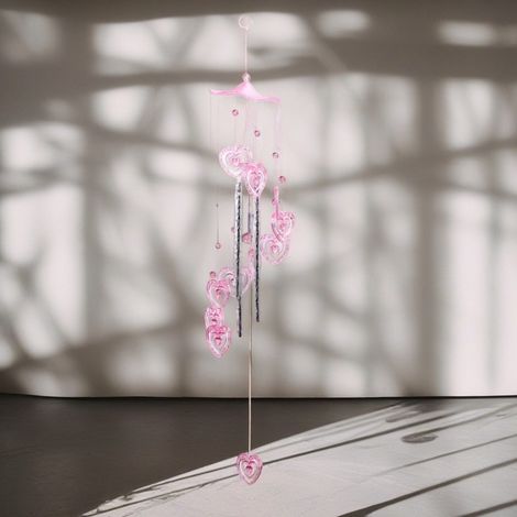 Carillon de vent Pink Hearts avec tubes en aluminium – Design aimant, sons doux, décoration décorative suspendue pour l'intérieur et l'extérieur