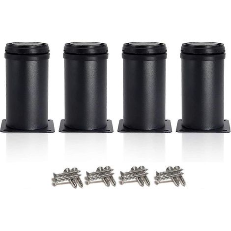 Quatre pieds de table noirs réglables, de 80 mm de haut, épais, adaptés aux armoires, tables, meubles, etc., en acier inoxydable, réglables en hauteur de 0 à 15 mm, livrés avec des accessoires en acie (1/5)