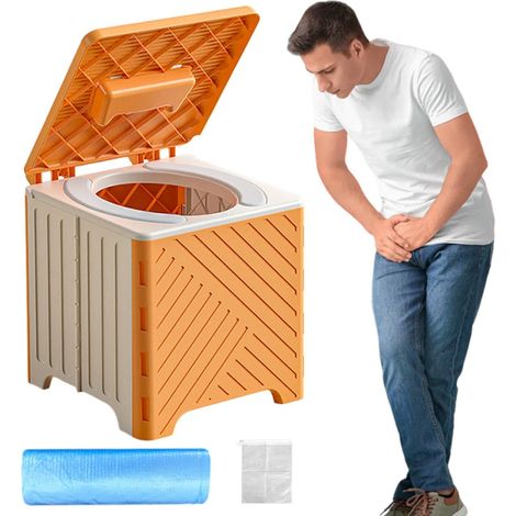 Toilette de camping portable, design pliable avec réservoir de déchets pour voyage, toilette de camping portable avec stockage de déchets pour voyage en camping-car, randonnées, road trips, urgence do (1/5)