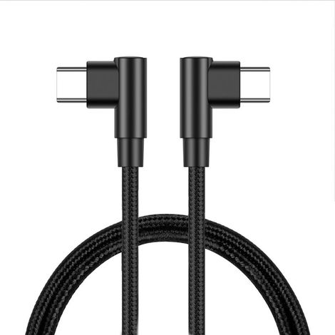 Câble USB C vers USB C à 90 degrés, 1 m/3 pi, câble de données à charge rapide PD C 60 W, câble tressé en nylon à double angle droit. (1/5)