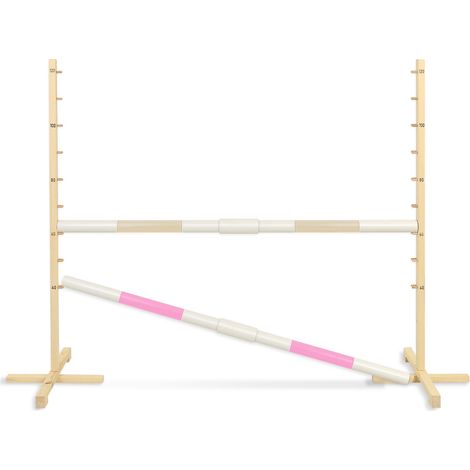 Obstacle de saut pour cheval de bois 160 cm, hauteur 120 cm, deux barres - beige et rose clair (1/5)