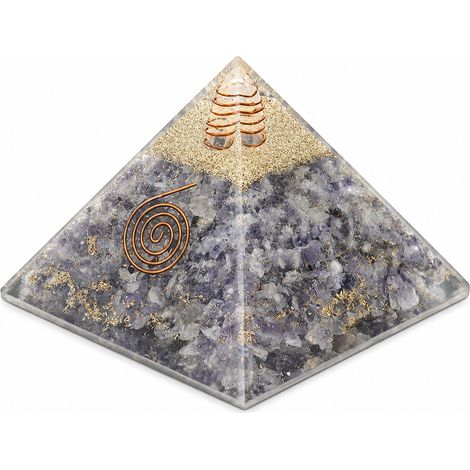 Pyramide Orgonite Agate Bleue avec spirale cuivre 7 cm