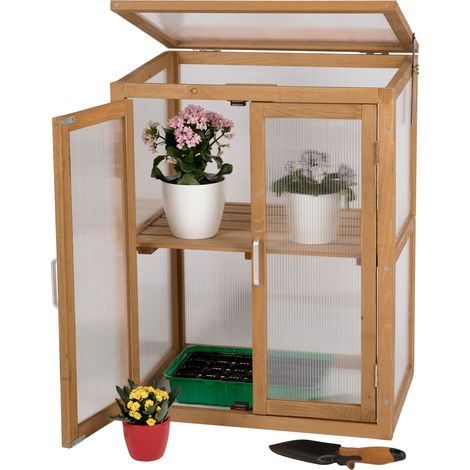 needs&wants® Mini Gewächshaus Treibhaus klein winterfest aus Holz für Balkon Garten Indoor, Frühbeet Hochbeet Pflanzschrank Anzuchthaus, 56x43x76 cm, Polycarbonat (1/5)