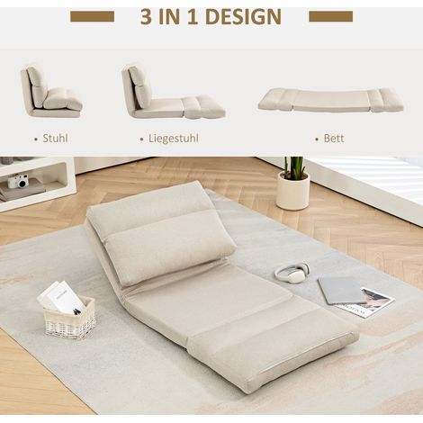 Pouf transformable en lit avec dossier réglable, pliant, charge maximale 120 kg, 70 x 72 x 56 cm, couleur sable (1/4)