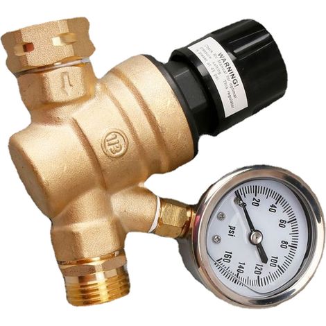 Wasserdruckreglerventil, US 3/4 Zoll NH-Gewinde, Messing-Druckminderungsventil mit Manometer für Wohnwagen (1/5)