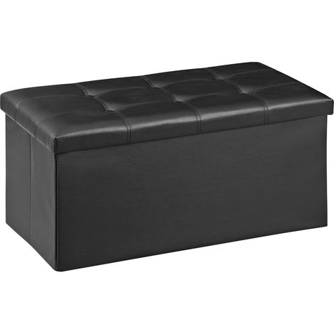 Pouf Contenitore In Ecopelle Cassapanca Pieghevole 87 Litri Capienza,Salvaspazio,Portaoggetti,Seduta Imbottita,Portata 300 Kg Rettangolare Pouff Poggiapiedi Sgabello Nero (1/5)