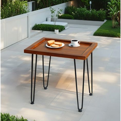 Table en bois massif coloris bois naturel avec pieds en fer laqué, usage multifonction (1/5)