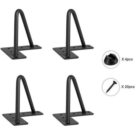 GENERIC-Lot de 4 pieds de meubles noirs en épingle à cheveux pour chaise, table, pieds de bricolage avec 20 vis + 4 protections de pieds - 20 cm (1/3)