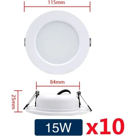 (15W-AC110V) Lot de 10 spots LED encastrés ronds, corps blanc, éclairage intérieur pour chambre à coucher. (1/5)