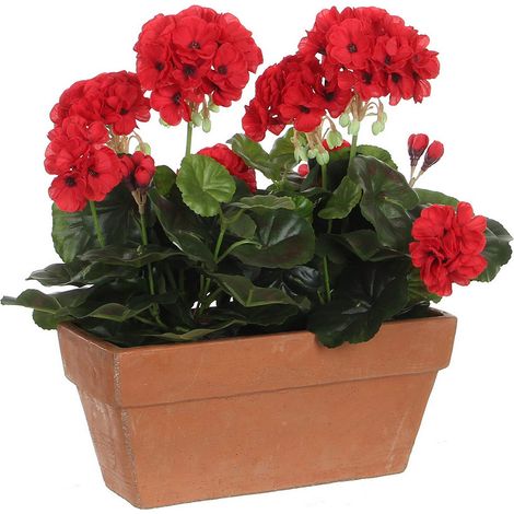 Geranio rosso in pvc in fioriera da balcone 29x13x40cm (1/2)