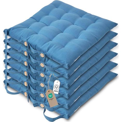 Galette de Chaise 40x40 cm, Lot de 6, Coussin de Chaise en Coton, Coloris Bleu foncé (1/5)