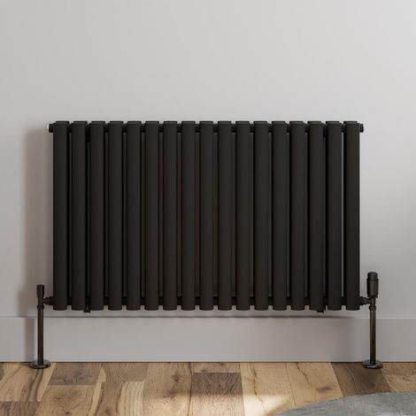 Black Oval Column Designer Radiator Vertical Horizontal 600 x 1020mm Double Panel