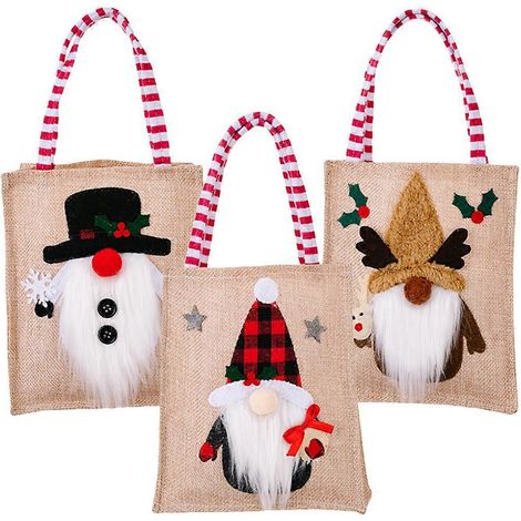 Lot de 3 sachets cadeaux à bonbons de Noël, motif gnome