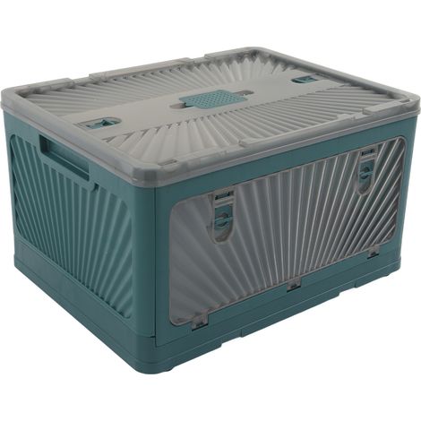 Boîte de rangement empilable à 3 portes, grande capacité, roulettes amovibles, pliable, en plastique avec couvercle, idéale pour la maison, le camping et les activités de plein air. Vert foncé, taille (1/5)