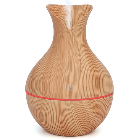Humidificateur et purificateur d'air ultrasonique USB LED en bois avec lumière 7 couleurs, adapté à un usage domestique (grain de bois clair). (1/5)