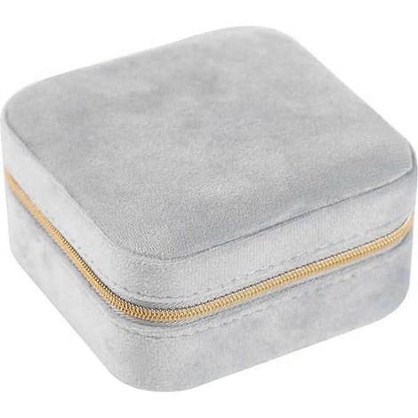 Boîte de rangement de voyage en velours doux pour bijoux, boucles d'oreilles et bagues, étui à bijoux de voyage, organisateur de bijoux, boîte de rangement de voyage grise - FFY (1/4)