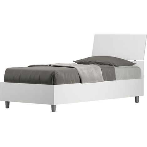 Letto Singolo 80x190 cm con Rete e Contenitore Testata Inclinata Demas Bianco Frassino (1/5)