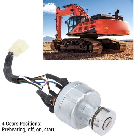 Contacteur d'Allumage 4 Positions Préchauffage Marche Arrêt Démarrage pour Excavateur Doosan avec 2 Clés (1/5)