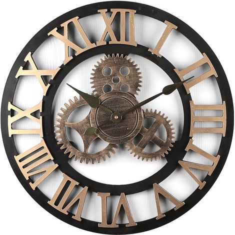 50cm Giant Wall Clock Pendulum Industrial Wooden Vintage 3D Silent Home Clock for Living Room, Hall, Bedroom, Office - Gold (1/3)